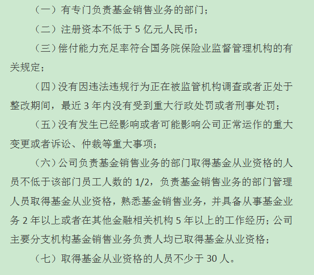 保險公司申請基金銷售牌照的條件